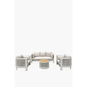 Maui Rope 4 Piece Patio Set Rope-Weave Sofa Set with Coffee Table & Cushions