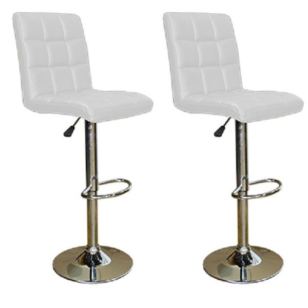 White Imprezza Faux leather barstools with gear lift and Swivel function - Set of 2