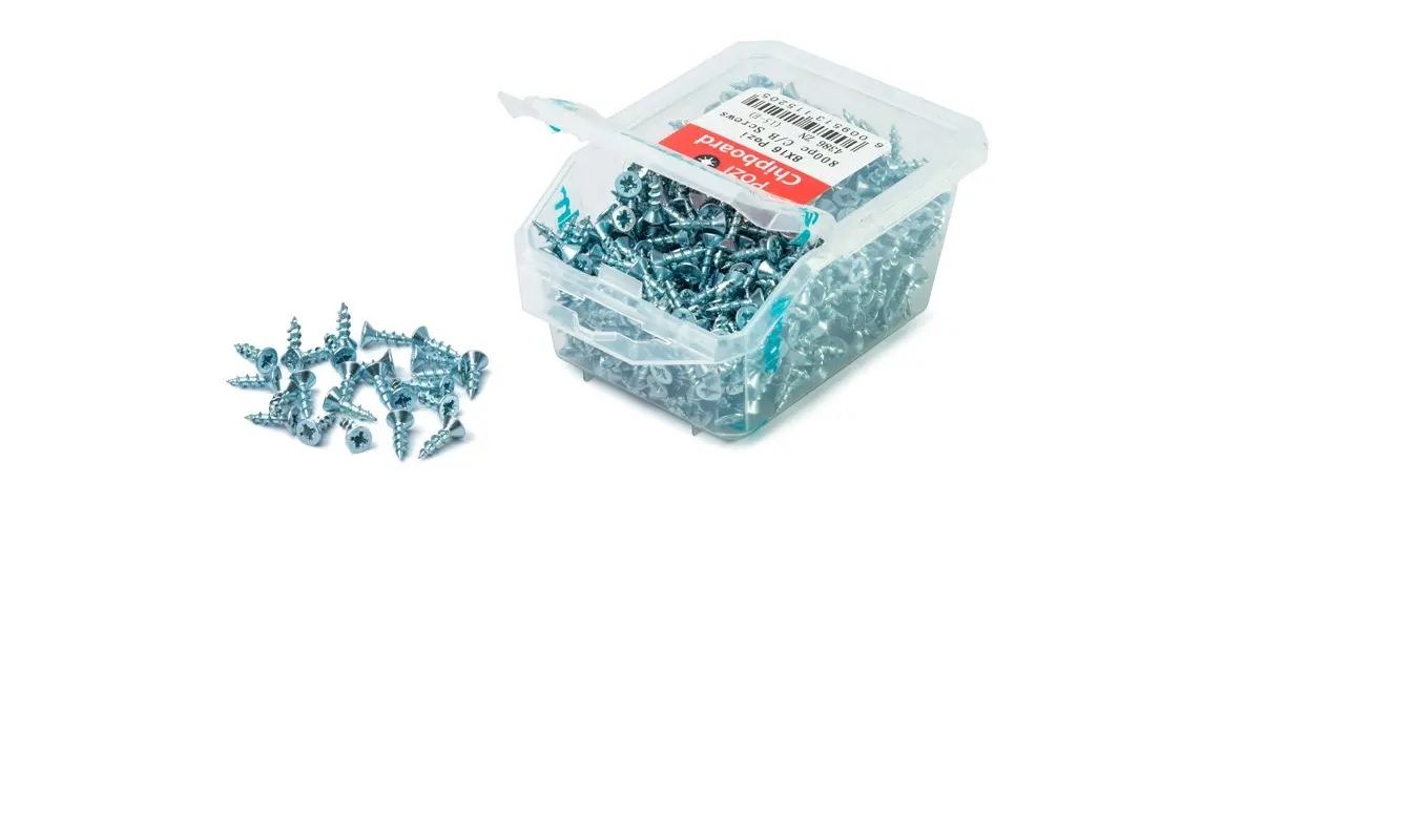 Chipboard Screws, Pozi, No.8, 4mm x 16mm, 800 Pieces BY WOODLY