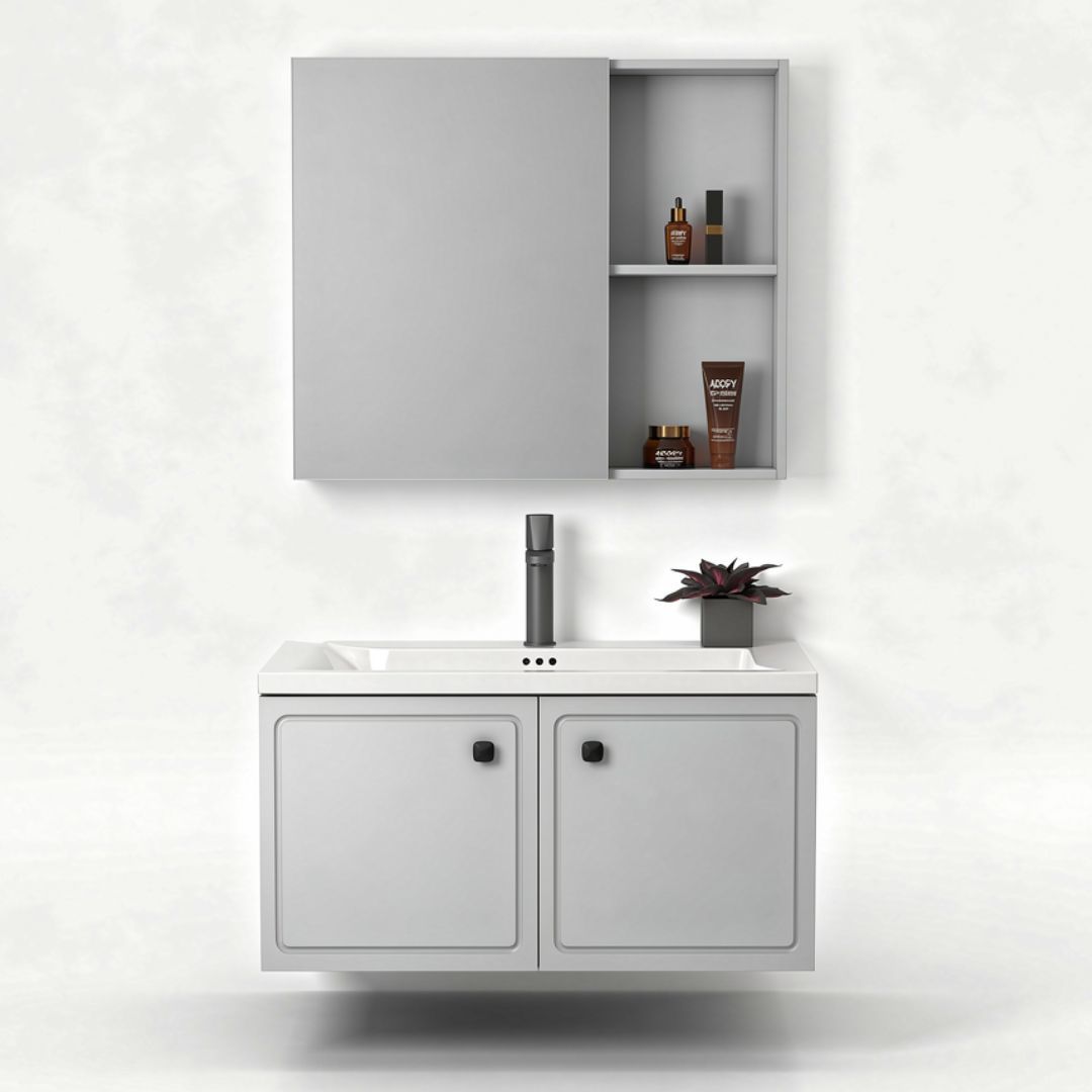 Urban Soak 32" Wall-Mounted Bathroom Vanity Cabinet Set with Upper Cabinet – Light Grey Matte Finish