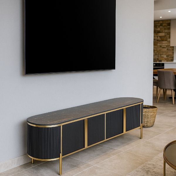 KC FURN – Venezia 200cm TV Stand With 4 Doors (black & grey)