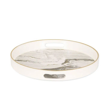 Quinn Round Tray White , Black & Gold - Medium