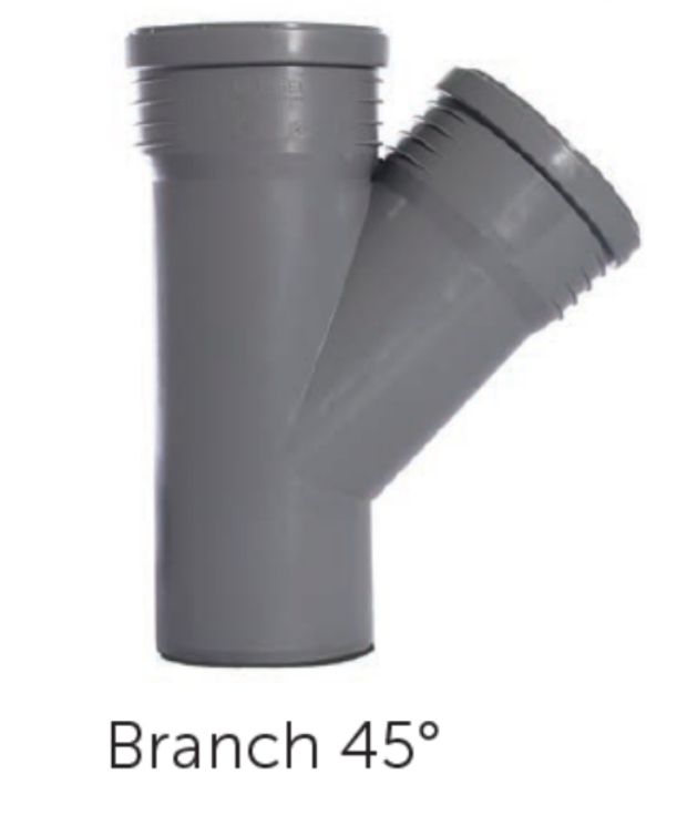 PVC/PP - 110/75mm Branch Tee 45 Degrees Push Fit