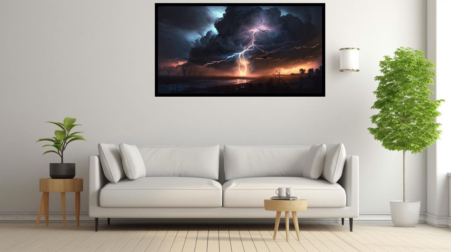 Canvas Wall Art - Canvas Wall Art-Lightning Under Heavy Clouds - B1194 [120 x 80 cm]