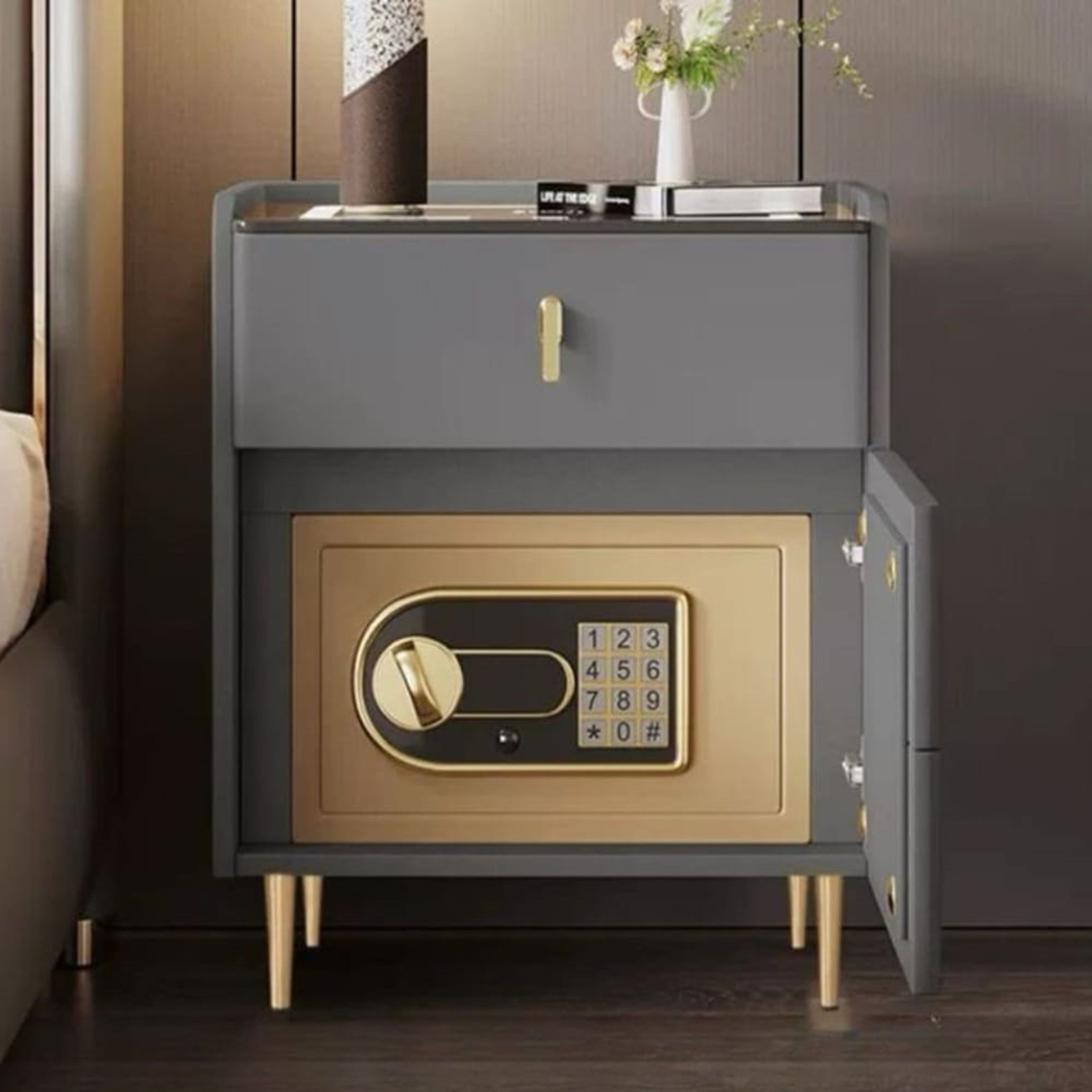 Multifunctional Safe and Smart Bedside Pedestal - Grey
