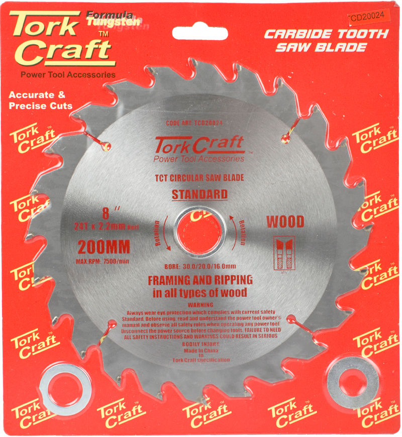Tork Craft - Blade Tct 200 x 24T 30/20/16 General Purpose Rip