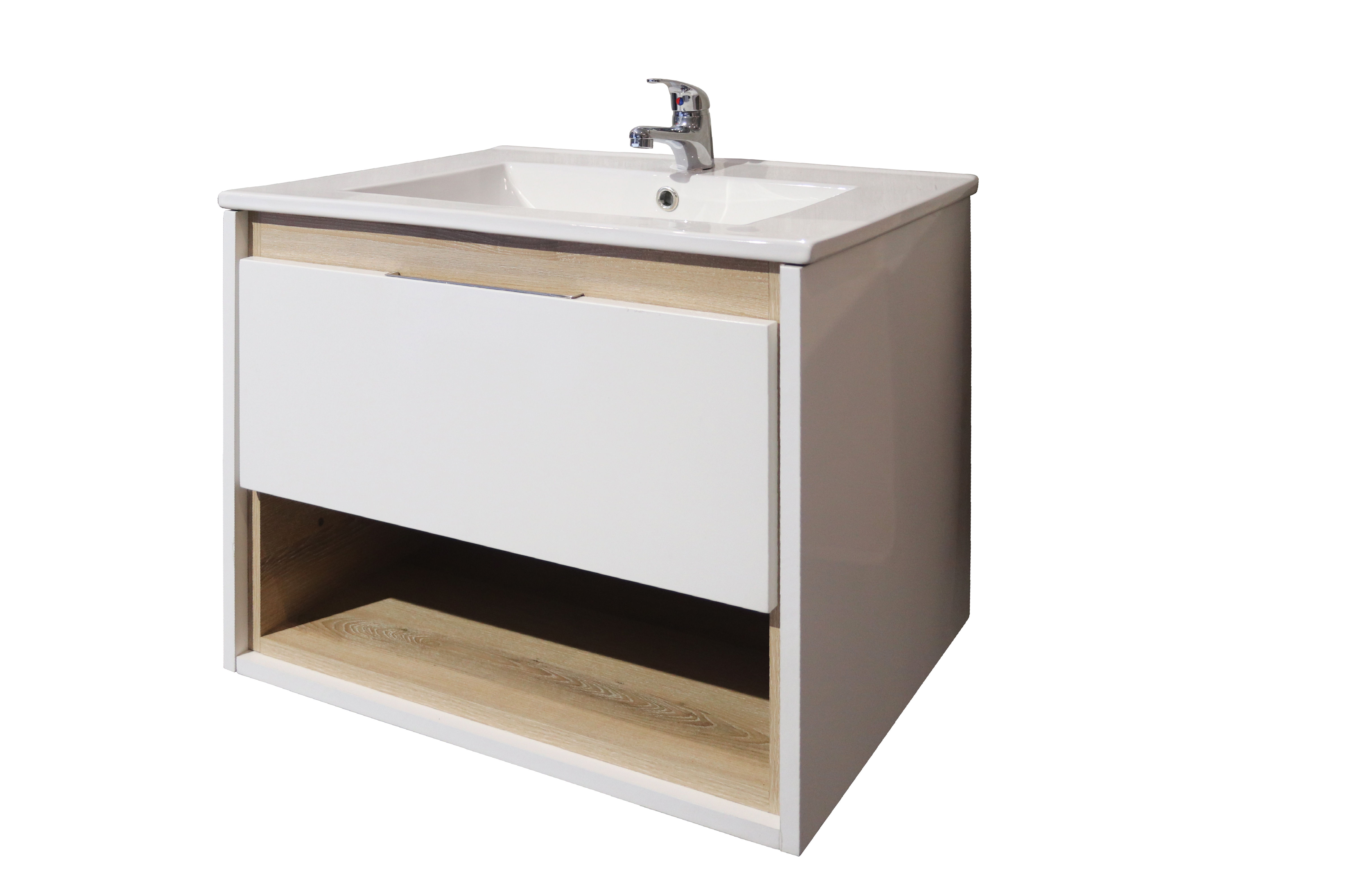 Celeste Floating Bathroom Vanity in white with washed shale accent