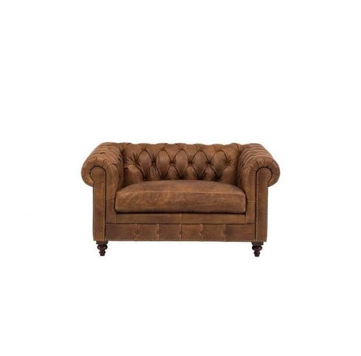 Fio Chesterfield Brown Euro Leather 1 Seater Sofa Couch