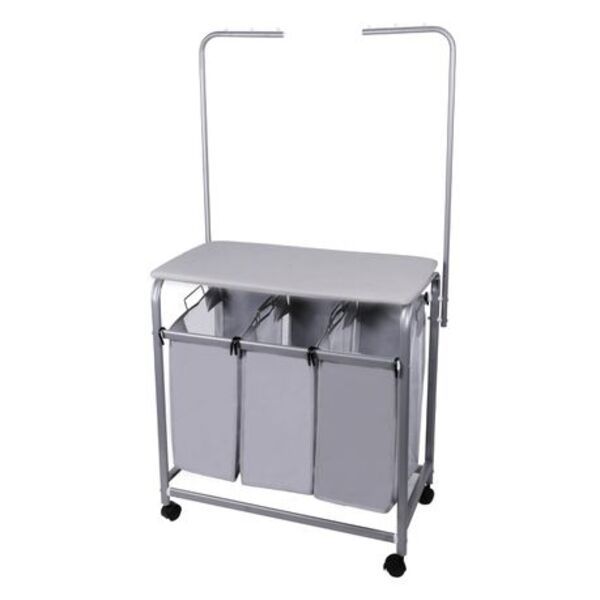3-Bag Laundry Sorter with Ironing Board - Rolling Organizer