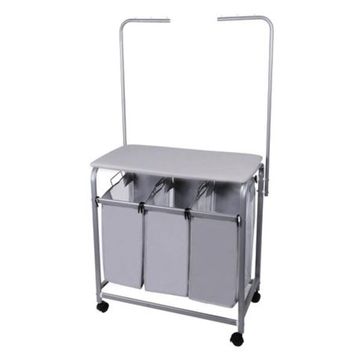 3-Bag Laundry Sorter with Ironing Board - Rolling Organizer