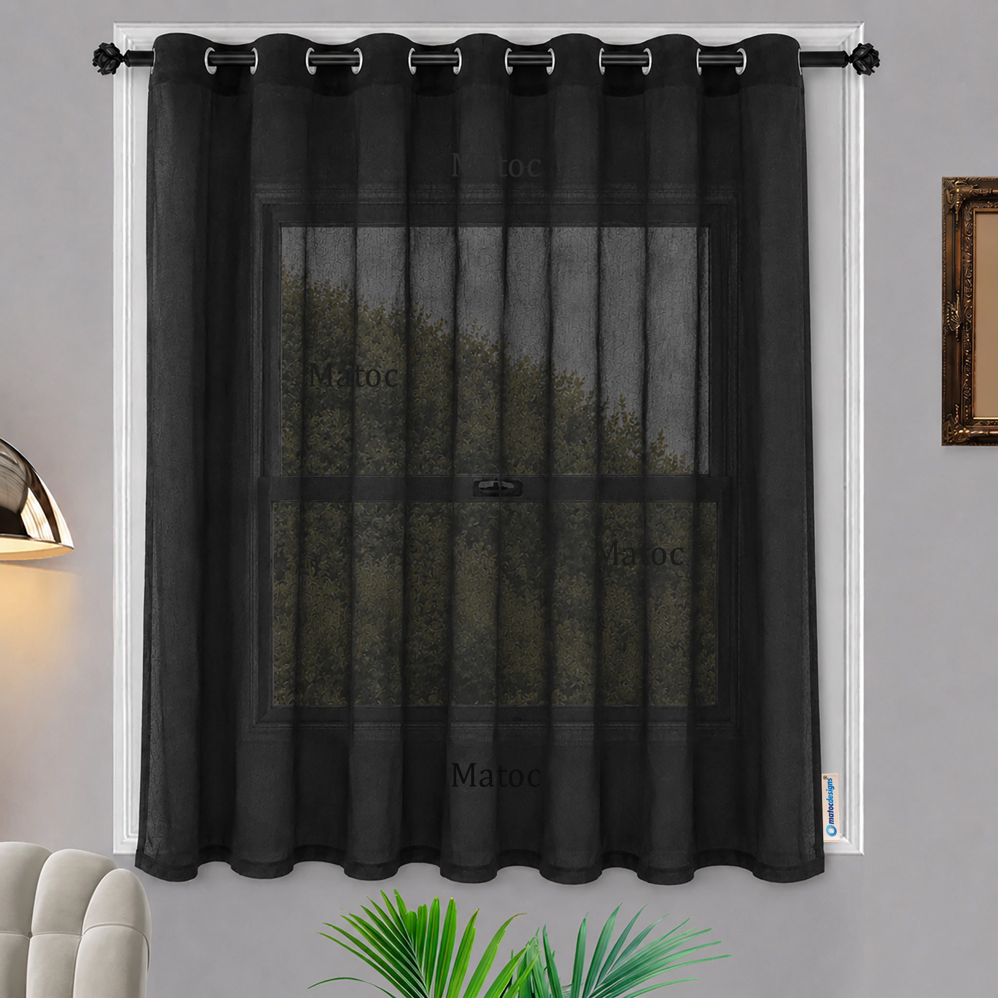Matoc Designs Shorter Curtain - Mystic Voile - Black - Eyelet - Single Layer - 300cm W x 123cm H