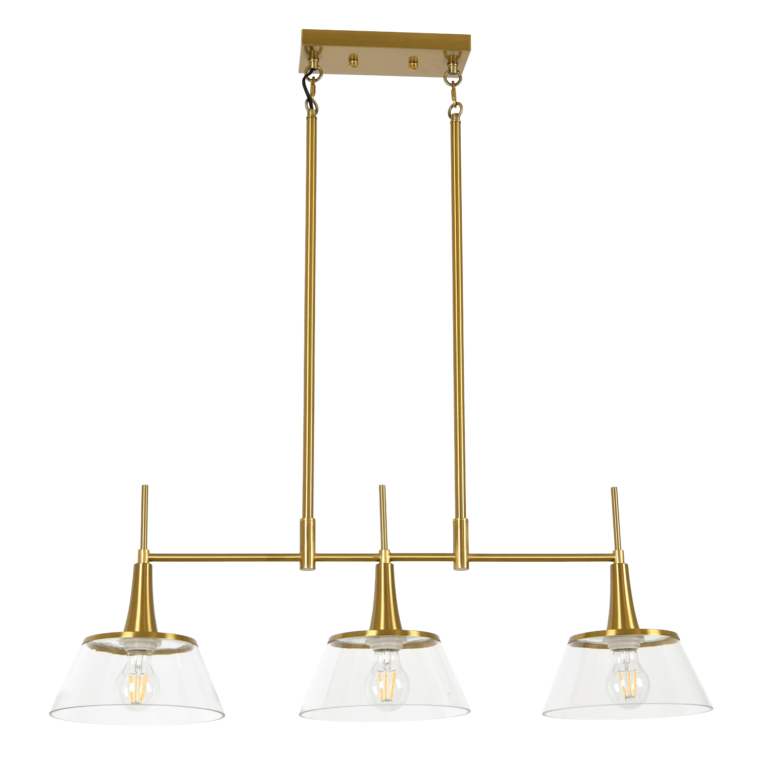 Zebbies Lighting Brooklyn Brass Gold 3 Light Pendant with Clear Glass