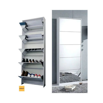 Mirror Shoe Rack  Wood Grey