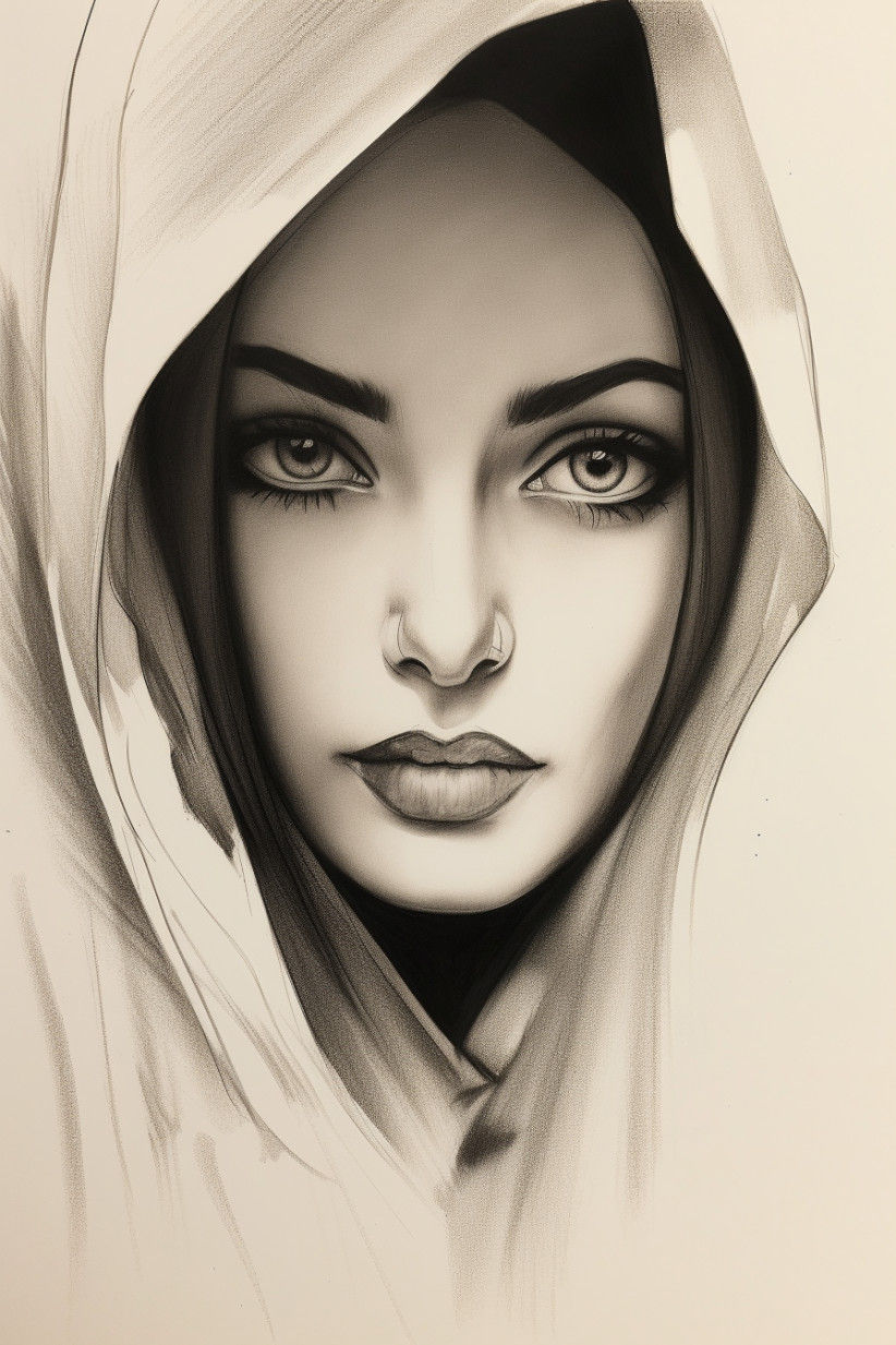 Canvas Wall Art - Light Sketch Portrays Woman With Middle East - A1525 - [120 x 80 cm]