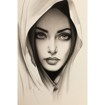 Canvas Wall Art - Light Sketch Portrays Woman With Middle East - A1525 - [120 x 80 cm]
