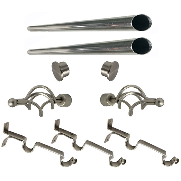 Matoc 25mm Double Curtain Pole Set -SIlver -Dbl extend brkts -Basket Finials -4.0m