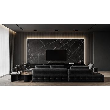 Modern Charcoal Grey Stitched L shape Sofa - Turquoise Blue