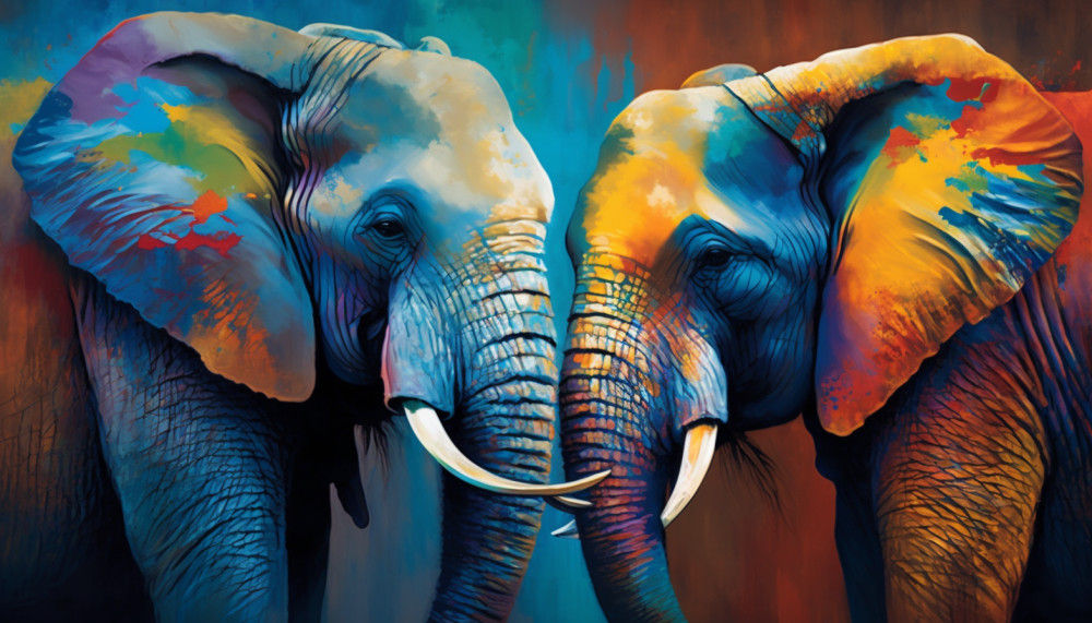 Canvas Wall Art - Canvas Wall Art –Two Elephants Interlocked - B1072 - [120 x 80 cm]