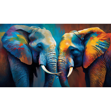 Canvas Wall Art - Canvas Wall Art –Two Elephants Interlocked - B1072 - [120 x 80 cm]