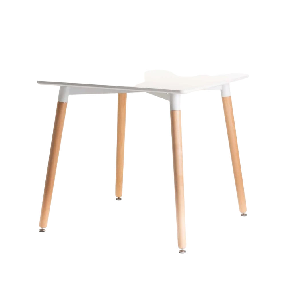 Vividitto -Benzie Wooden Leg Dining Table - White - 80 x 80 cm (4 Seater)
