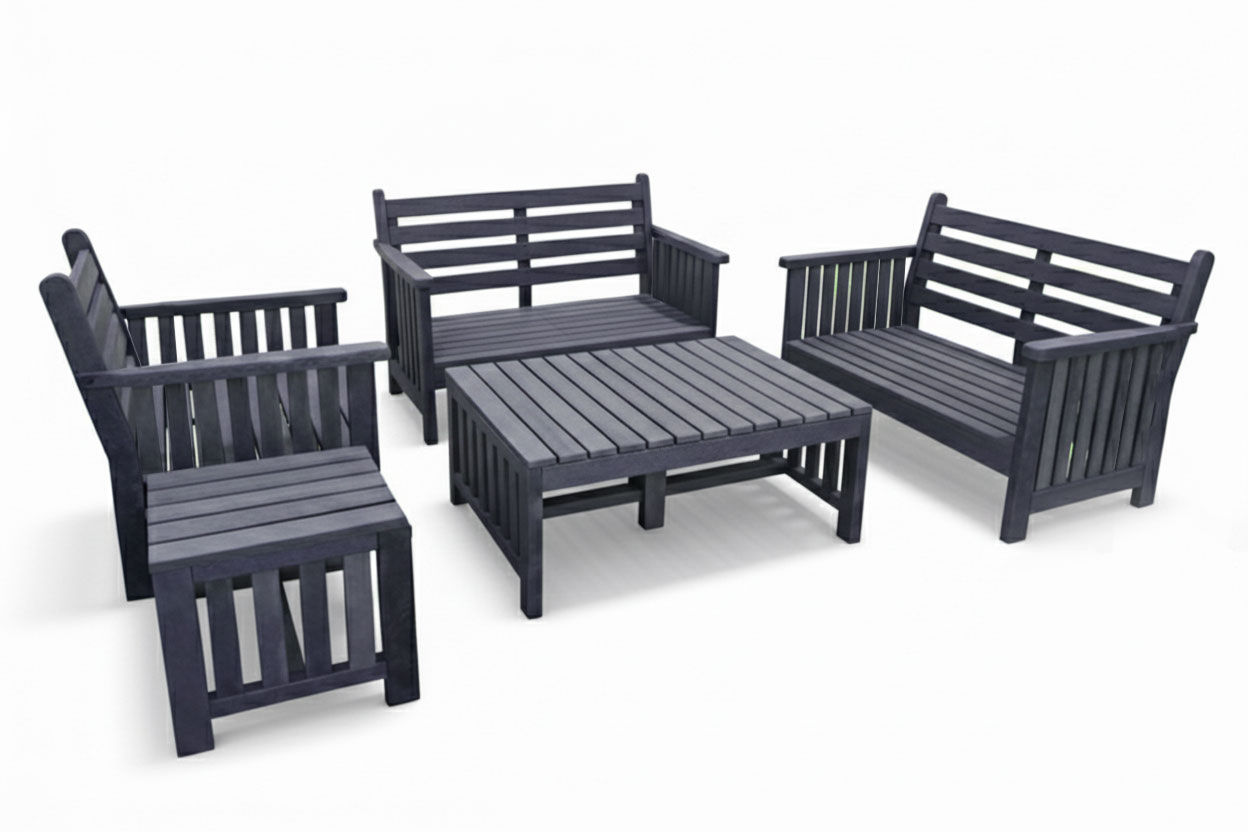 Royal Recycled Plastic Lounge Set 5-Piece 5-Seater x1 1-Seater 2 Two-Seater Sofas Coffee Table Side Table