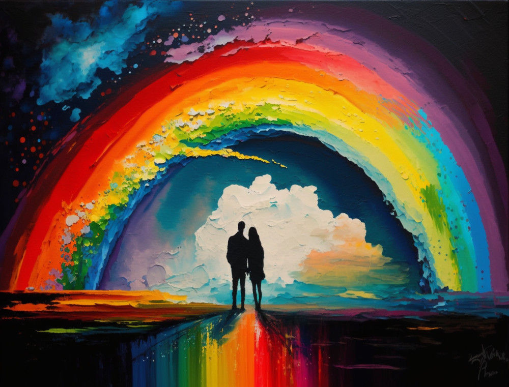 Canvas Wall Art - Canvas Wall Art: Loves Reflection Acrylic Painting - B1341 - [120 x 80 cm]