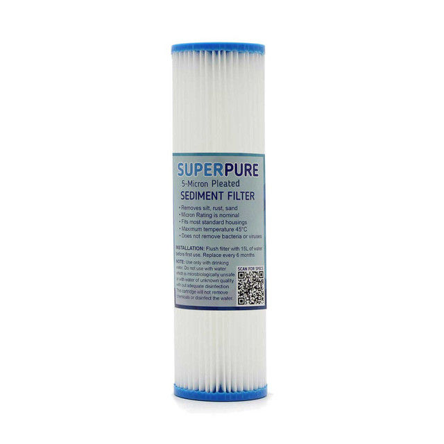 SUPERPURE 10 inch Pleated Sediment Water Filter Cartridge (20-Micron)