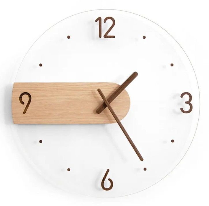 Modern Wall Clock, Acrylic Face with Wood Accent, Round Design