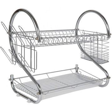 2 Layer Steel Tableware & Dish Rack with Cups and Cutlery Holders