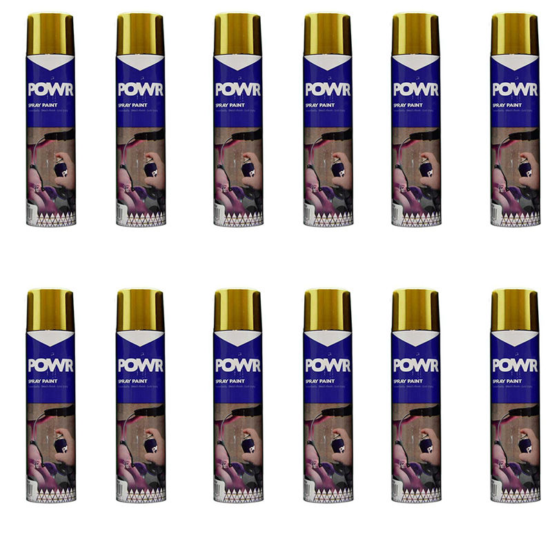 POWR Spray Paint STD 300ml Metal Gold Rich Pale ( 12 Pack )