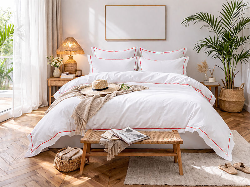Premium Collection - Satin Stitch Duvet Cover Set -Racing Red - Double - (1 Set)