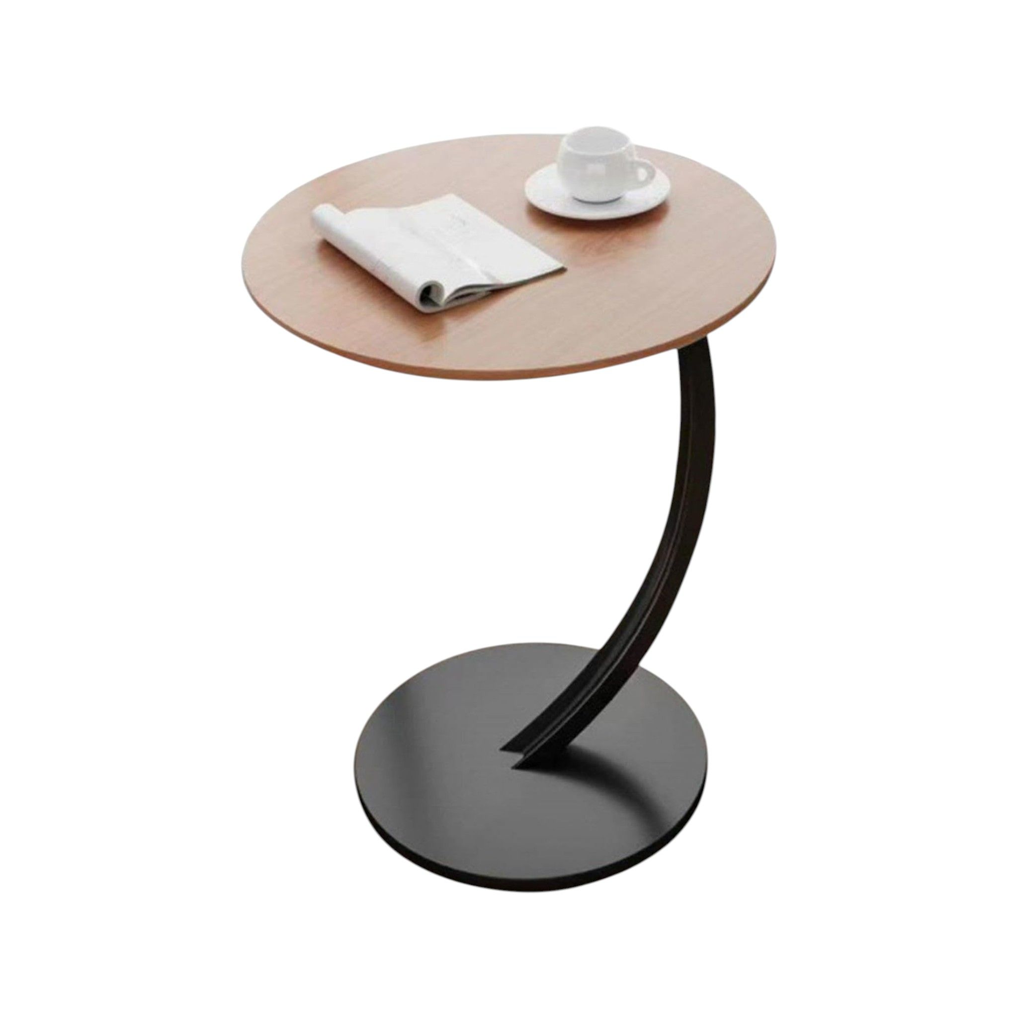 Round C Shaped Wooden Side Table - WOOD & BLACK
