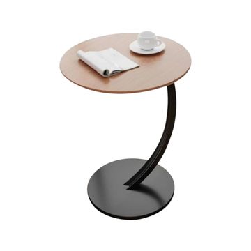 Round C Shaped Wooden Side Table - WOOD & BLACK