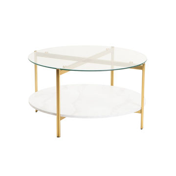 Vividitto - Amaretto 80cm Round Coffee Table - Gold/White Marble