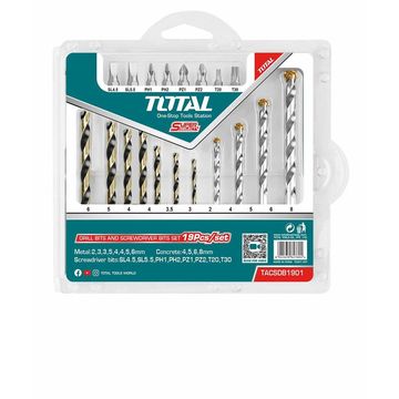 Total Tools 19 Pcs Drill Bits & Screwdriver Bits Set