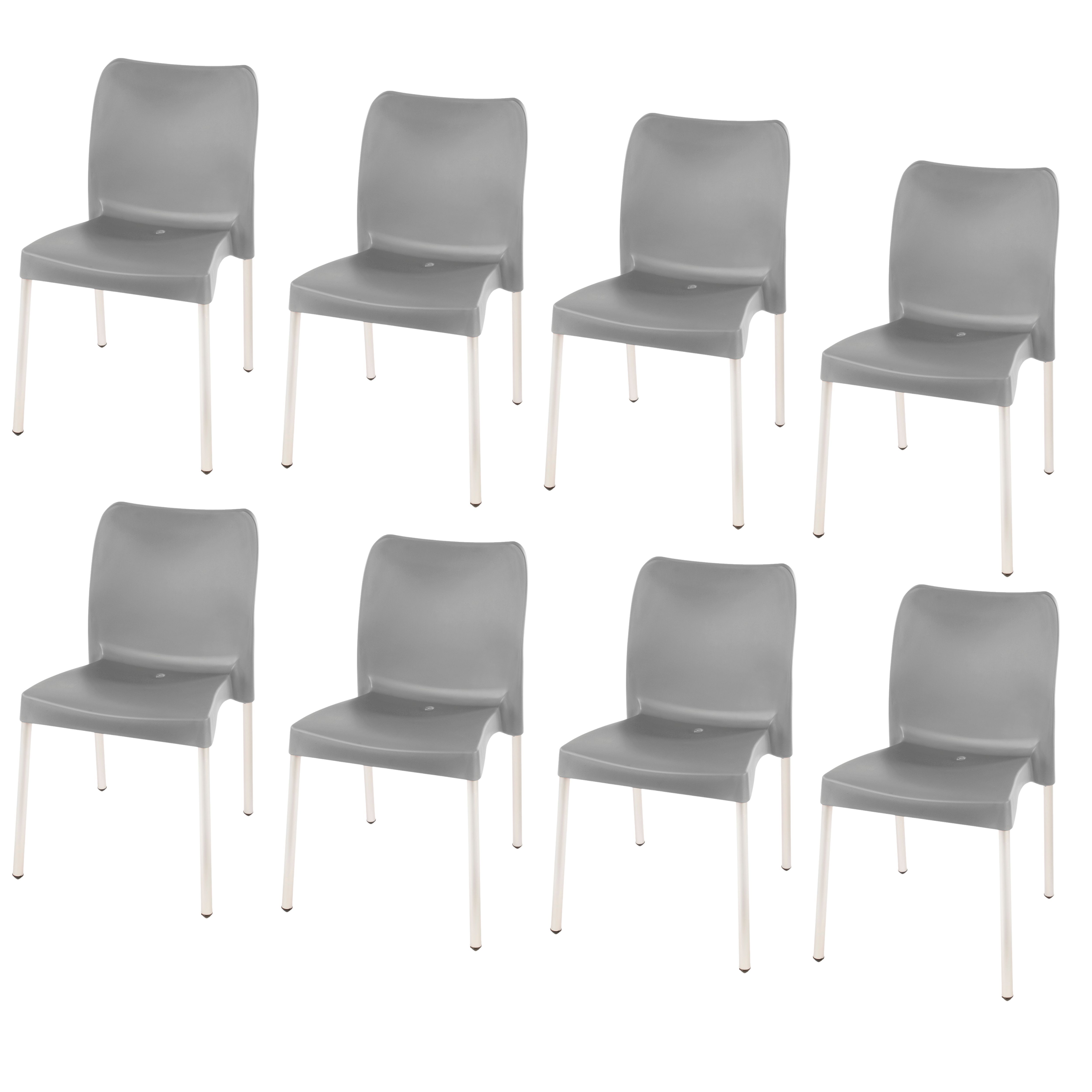 Florence Heavy  Duty Plastic Bistro Chair / Patio Chair / Garden Chair / Stackable - NO ARMRESTS - KALAHARI GREY  - Set of 8