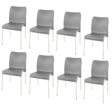 Florence Heavy  Duty Plastic Bistro Chair / Patio Chair / Garden Chair / Stackable - NO ARMRESTS - KALAHARI GREY  - Set of 8