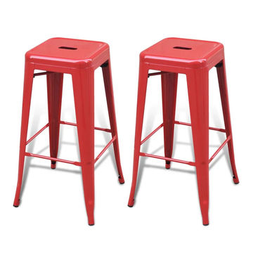 Metal Stackable Bar Stools - Red-2 pack