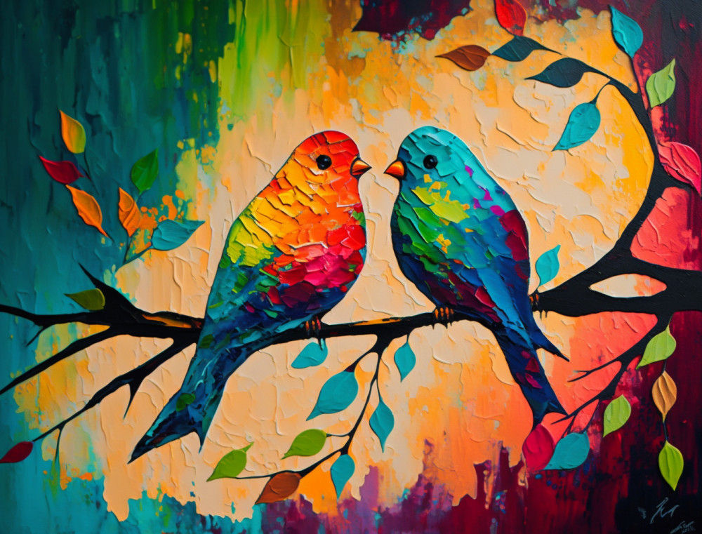 Canvas Wall Art - Canvas Wall Art: Lovebirds Acrylic Painting - B1318 - [120 x 80 cm]