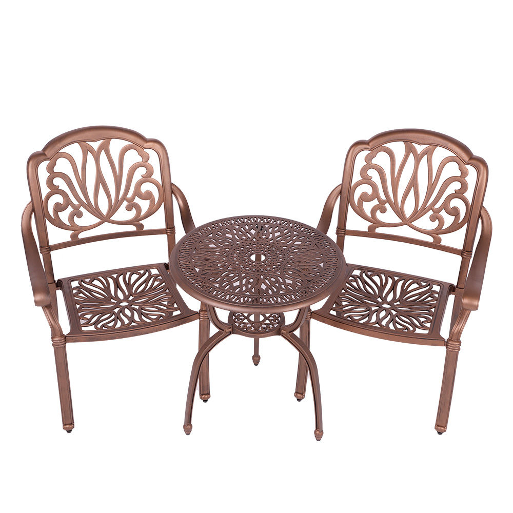 2 Seater - Protea Aluminium Patio Set / Garden Furniture / Outdoor Dining Set   (2 Protea Chairs with 60cm Round Elizabeth Table) - COPPER