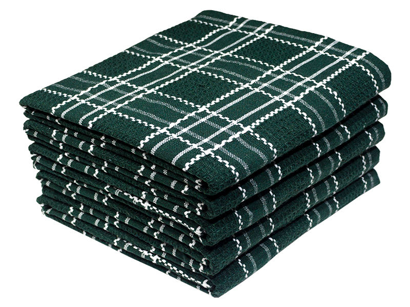 Multipurpose, Easy Fit, Absorbent Kitchen Towel- Design 2610 - 046x70cms - (05 Pc Pack) - Checks - Hunter Green