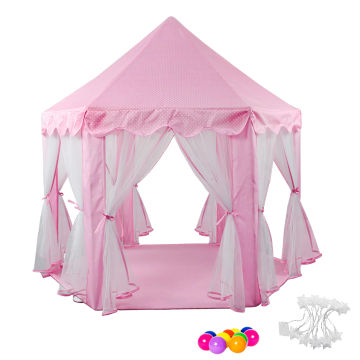 Kids Playing Castle Tent Playhouse with LED Light String - Pink