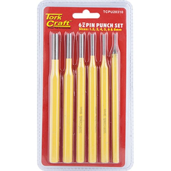 Tork Craft Pin Punch Set 6Pc - 1.5, 3, 4, 5, 6, 8Mm Yellow