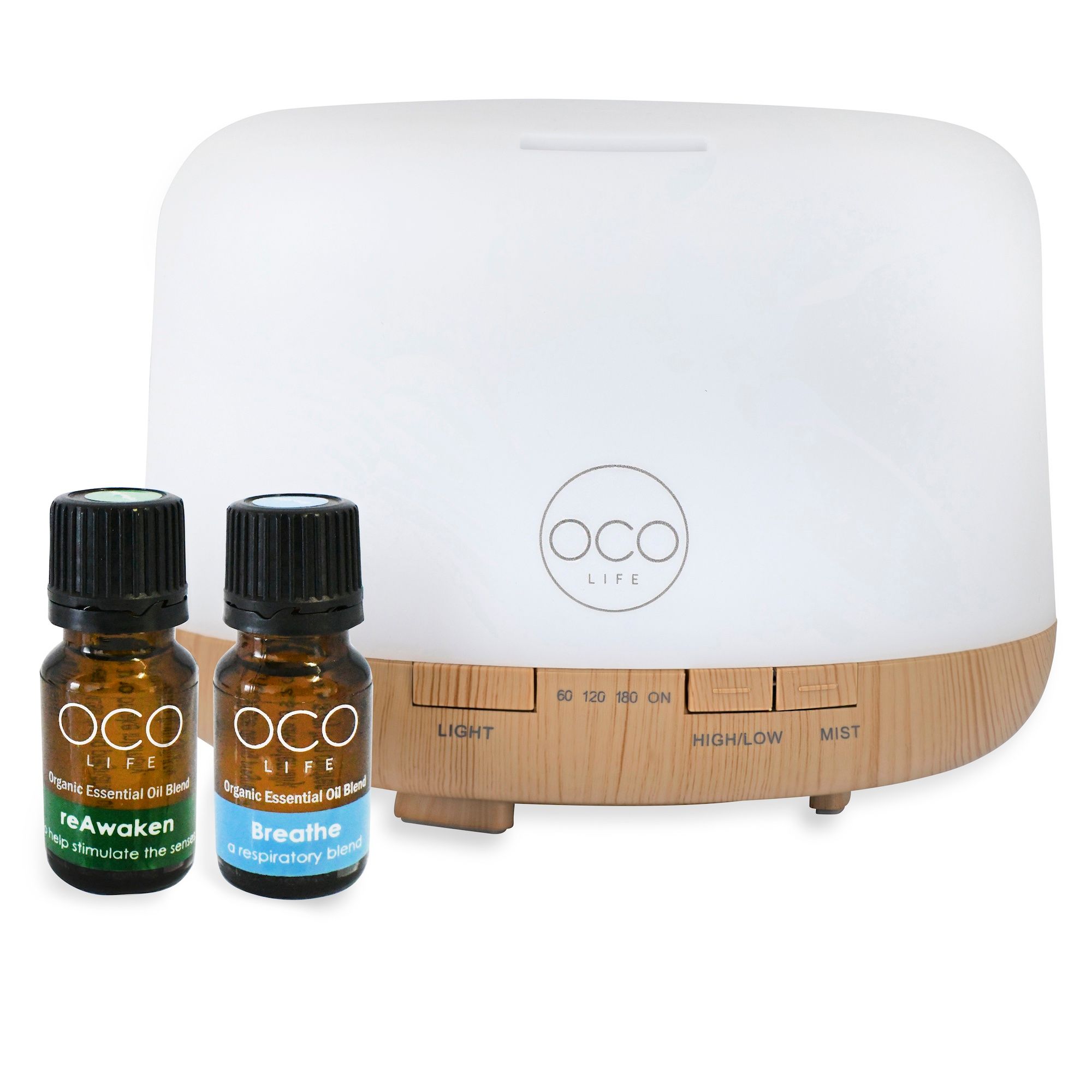 OCO Life 500ml Cool Mist Ultrasonic Aroma Diffuser with 2 Oil Blends