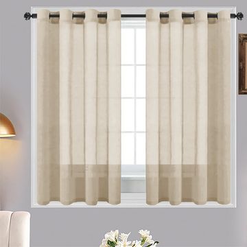 Matoc Designs Café Curtain - Mystic Voile - Stone - Eyelet - 110cm W x 123cm H -  2 Pack
