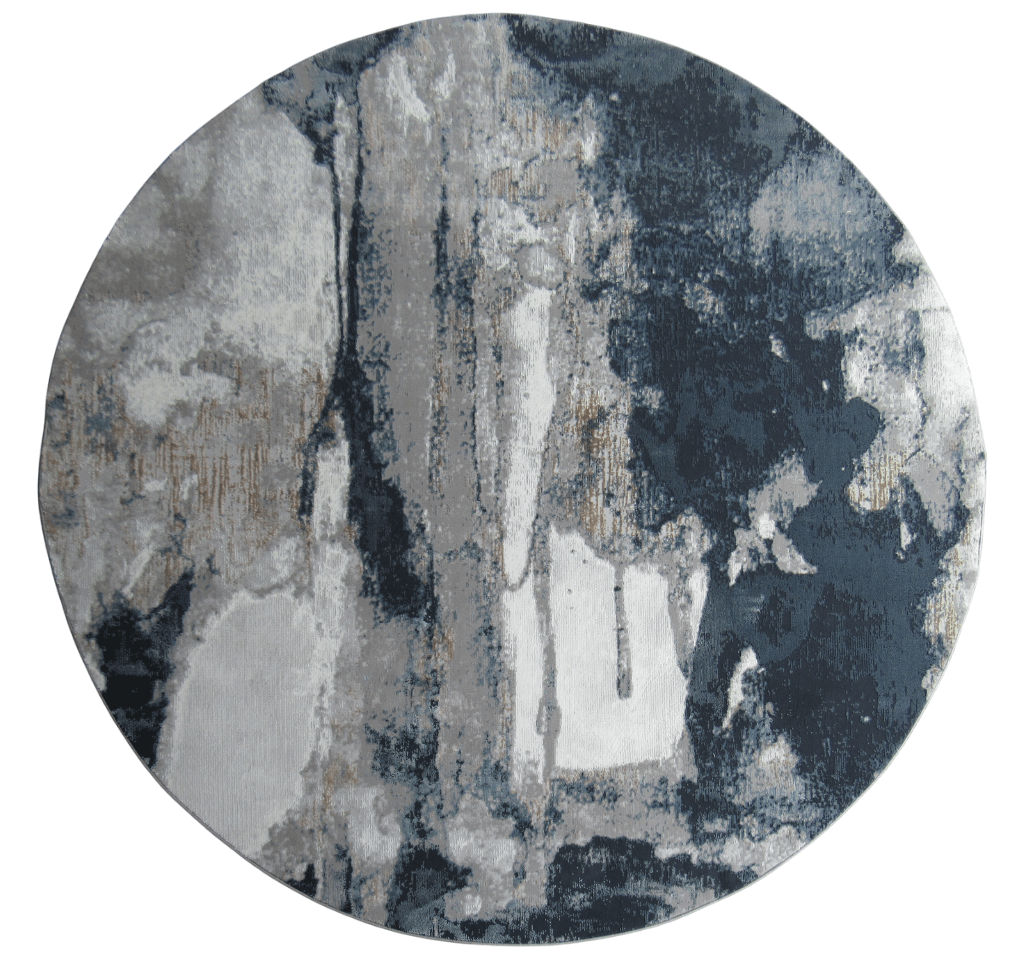 BK Carpets & Rugs – Modern Abstract Round Rug – Grey & Blue- 1.6m x 1.6m