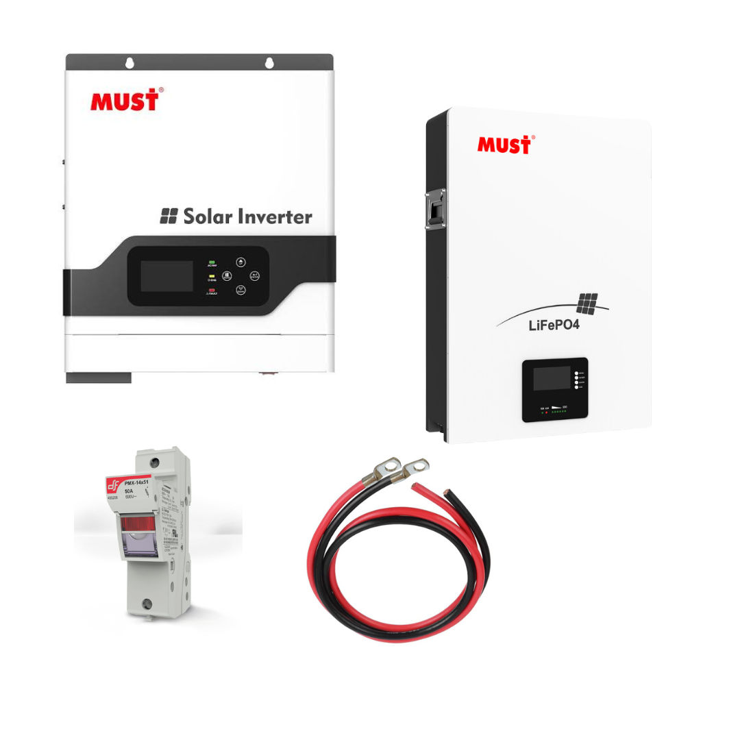 3kW Must Hybrid Inverter & 2.56kWh Must Lithium Ion Battery (100Ah)