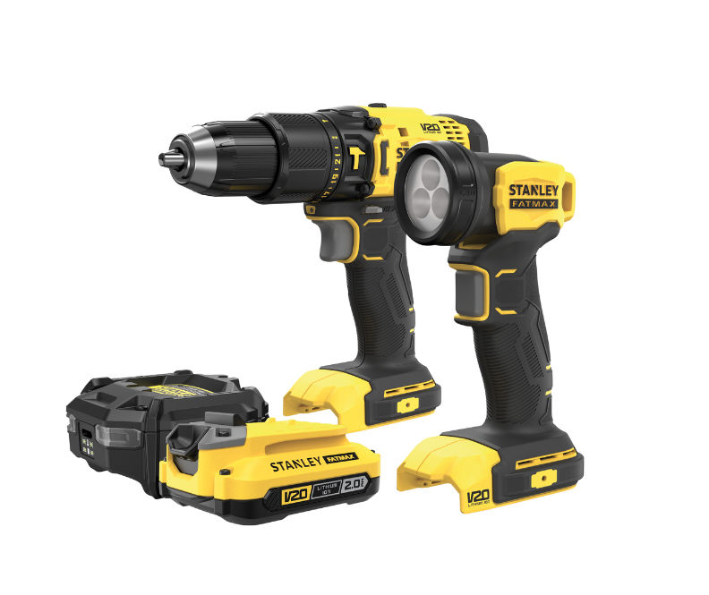 Stanley Fatmax V20 Hammer Drill Flash Light 2AH Battery Charger Combo