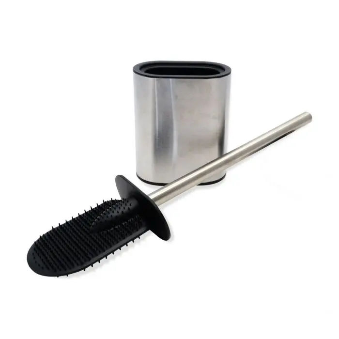 Woodly Toilet Brush Holder Set, Oval, Stainless Steel