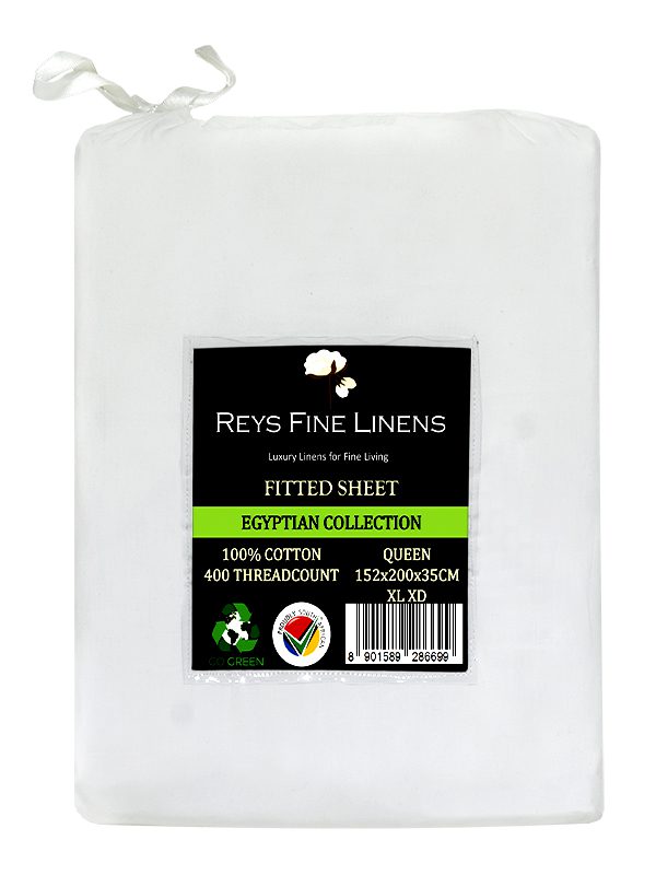 Rey's Fine Linen - Egyptian Collection - Fitted Sheet-Optical White-Queen(30 Pc Pack)